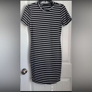 SHEIN Black and White Striped Midi Dress